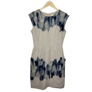 LELA ROSE Paint Stroke Linen Sheath Dress Size 8